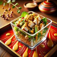 Салат с цыпленком и киноа, с ореховым соусом карри для фуршета в Алматы, кейтеринг